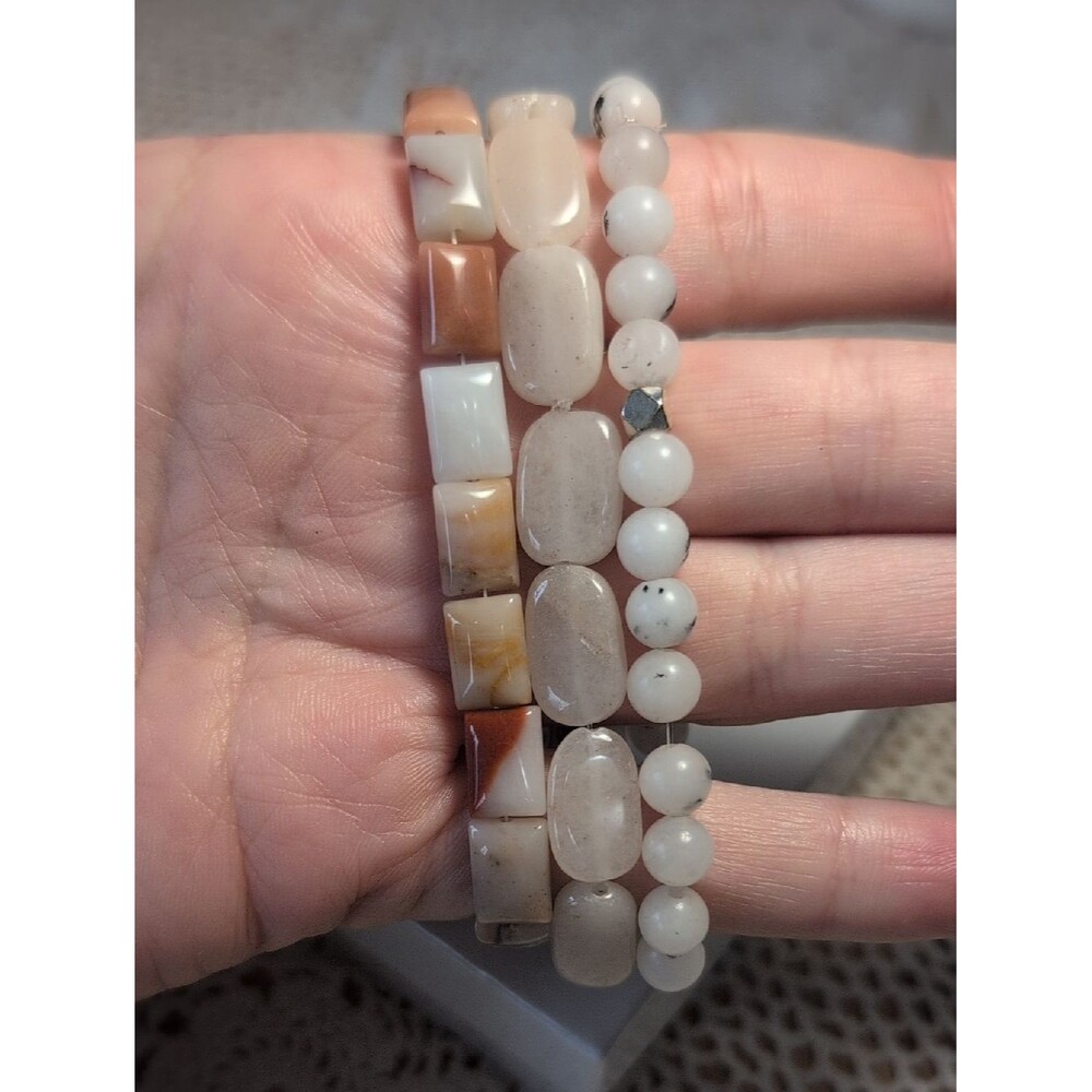 Stretch Bracelet Set- Mountain Jade, Oregon Picture Jasper, And Gray Quartz